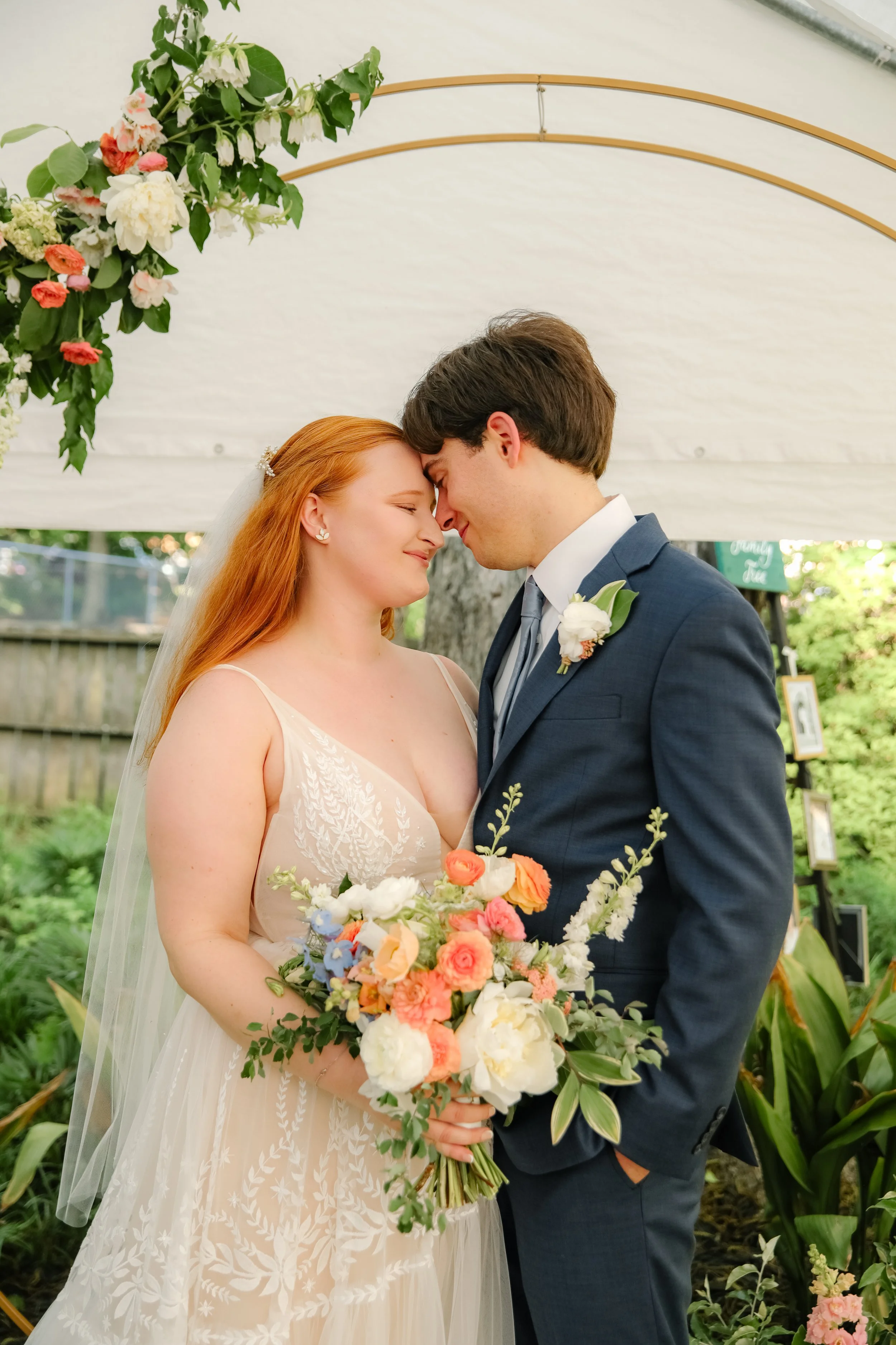 Garden ceremony setting for a May microwedding at The Rosemary House in Pittsboro, NC