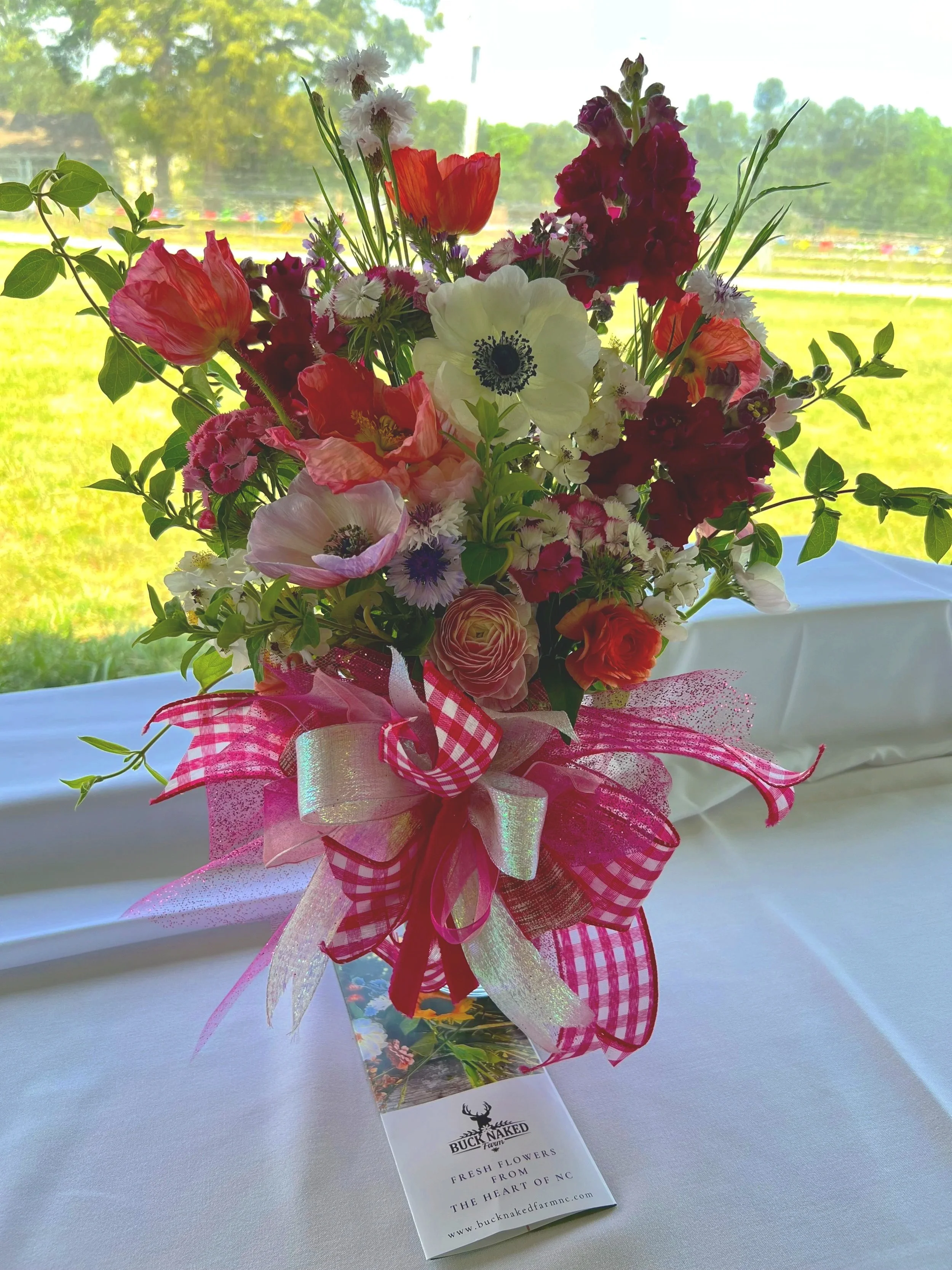 pink spring flower arrangement for private party. in apex, nc