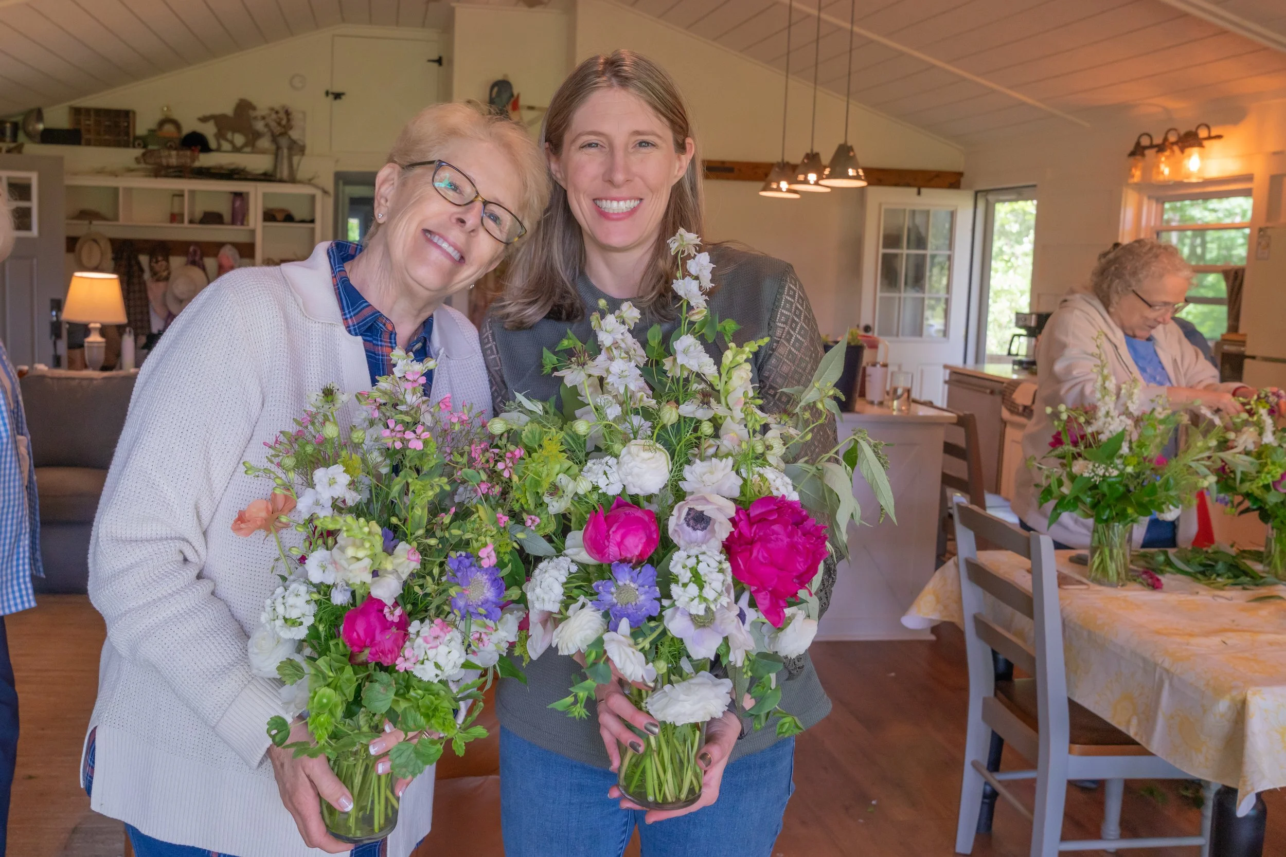 Peony flower arranging class at Buck Naked Farm in Pittsboro, NC