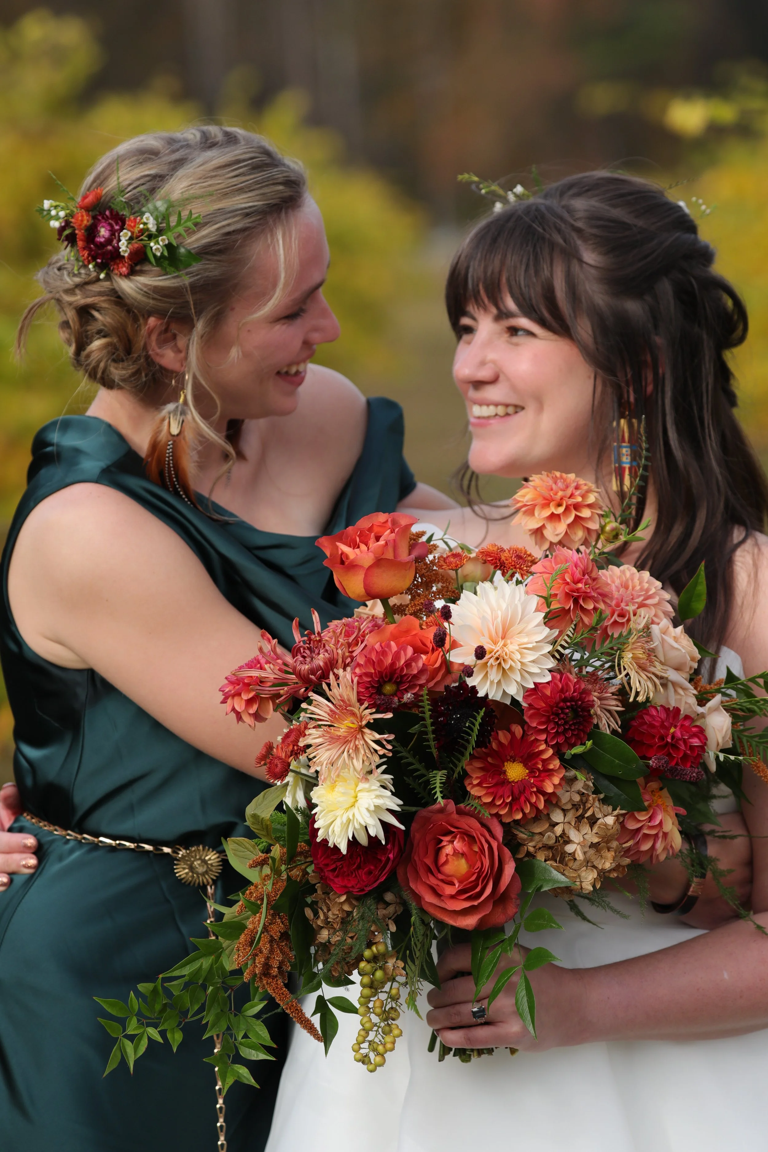 Rust and peach fall bridal bouquet in Chapel Hill, NC