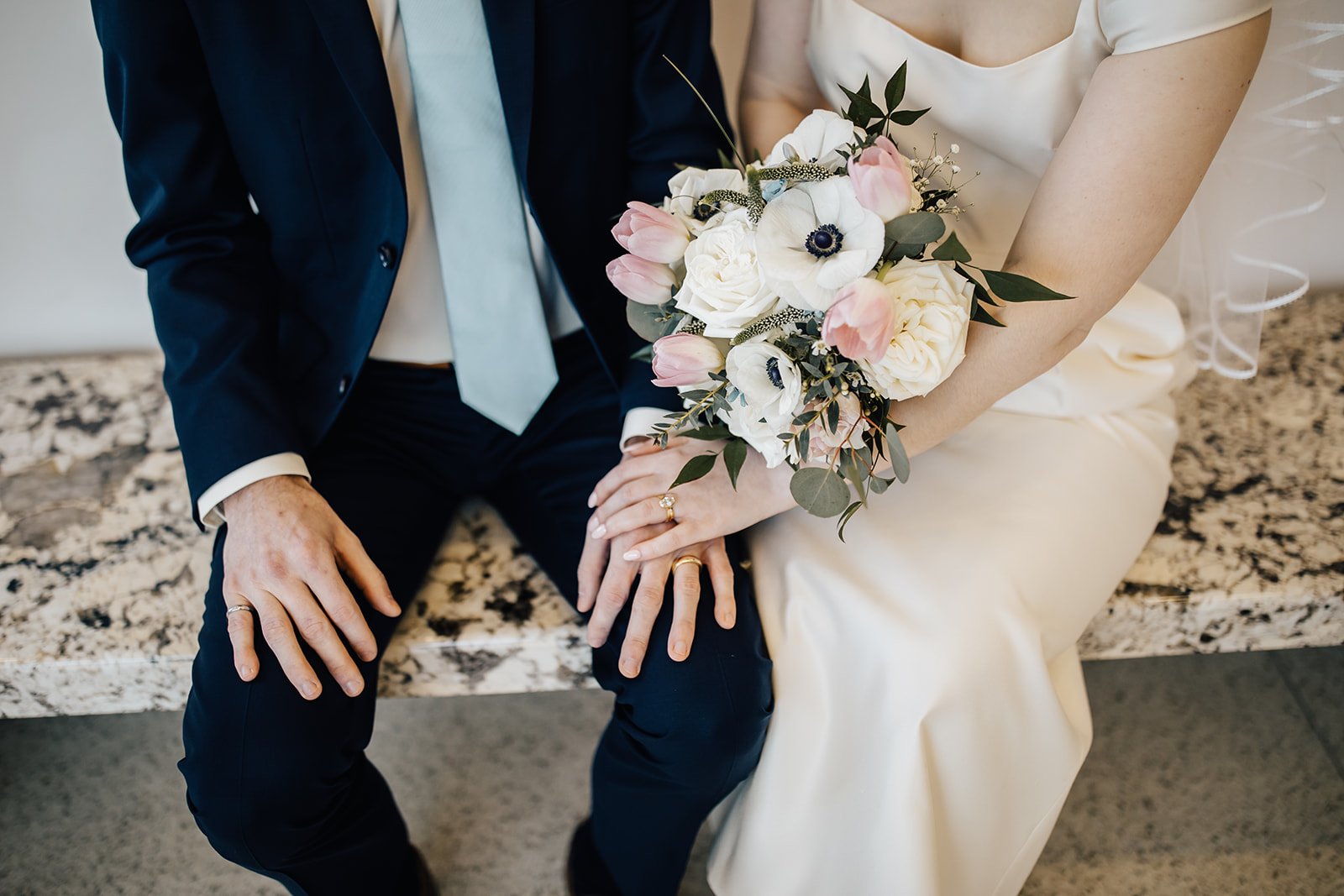 Green and white winter bridal bouquet from Buck Naked Farm