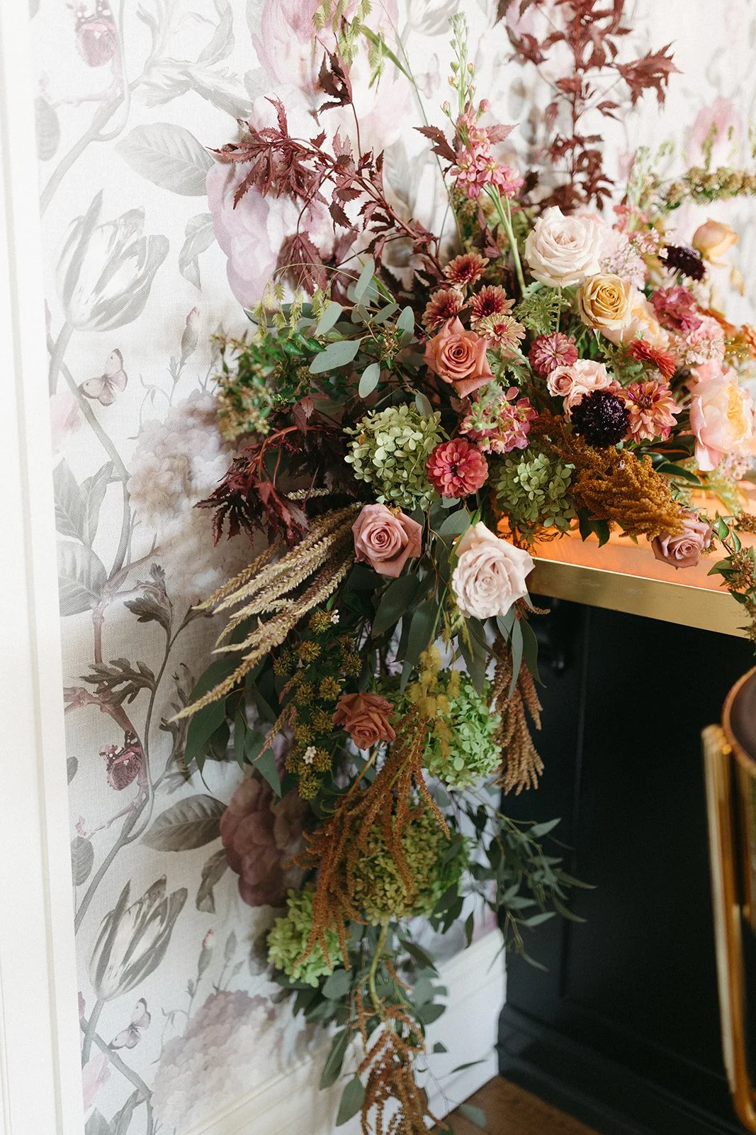 A pink and mauve bar arrangement flows over the custom pink bar at the 1893 House in Raleigh, NC