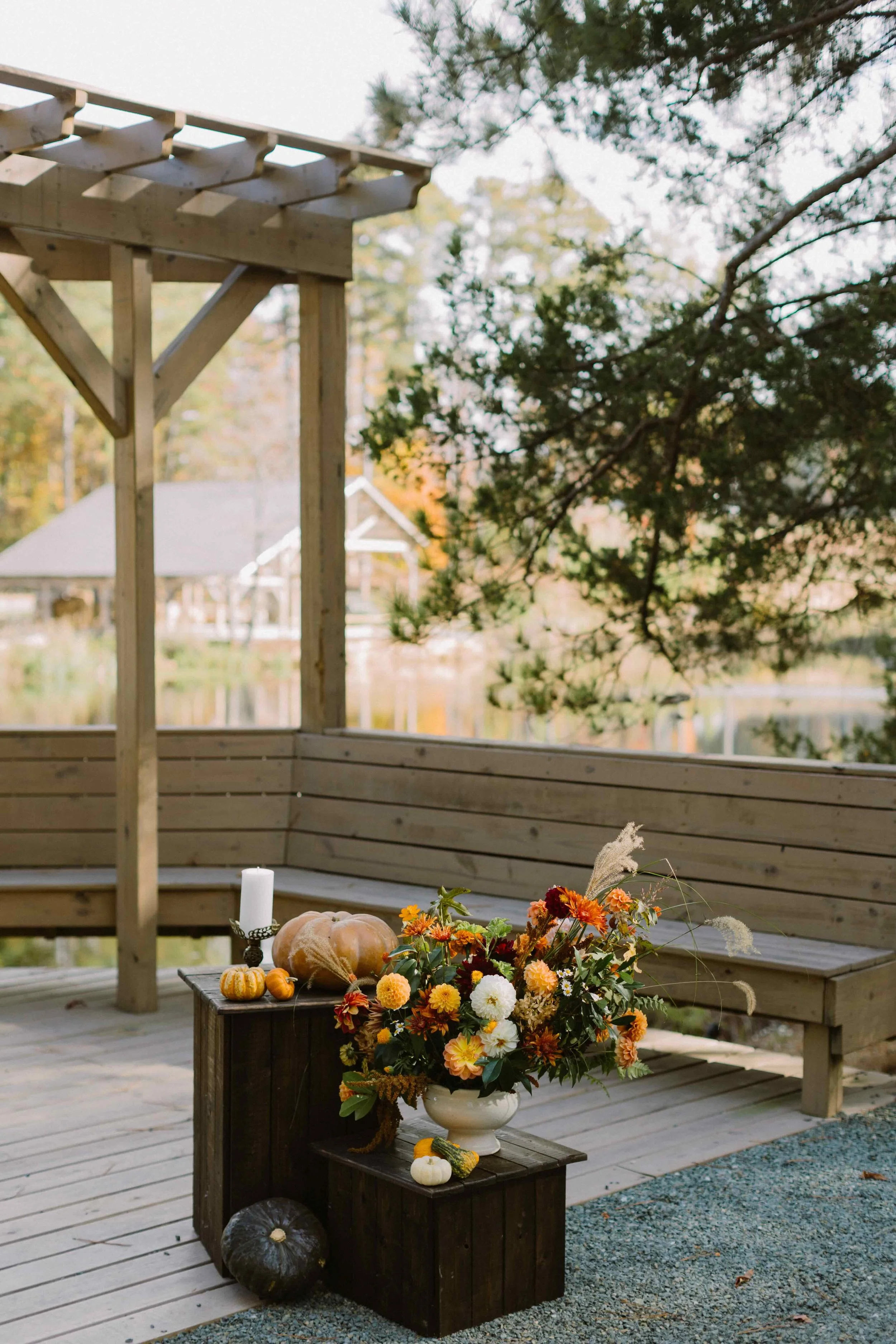 A seasonal fall altar arrangement at Union Grove Farm in Chapel Hill, NC