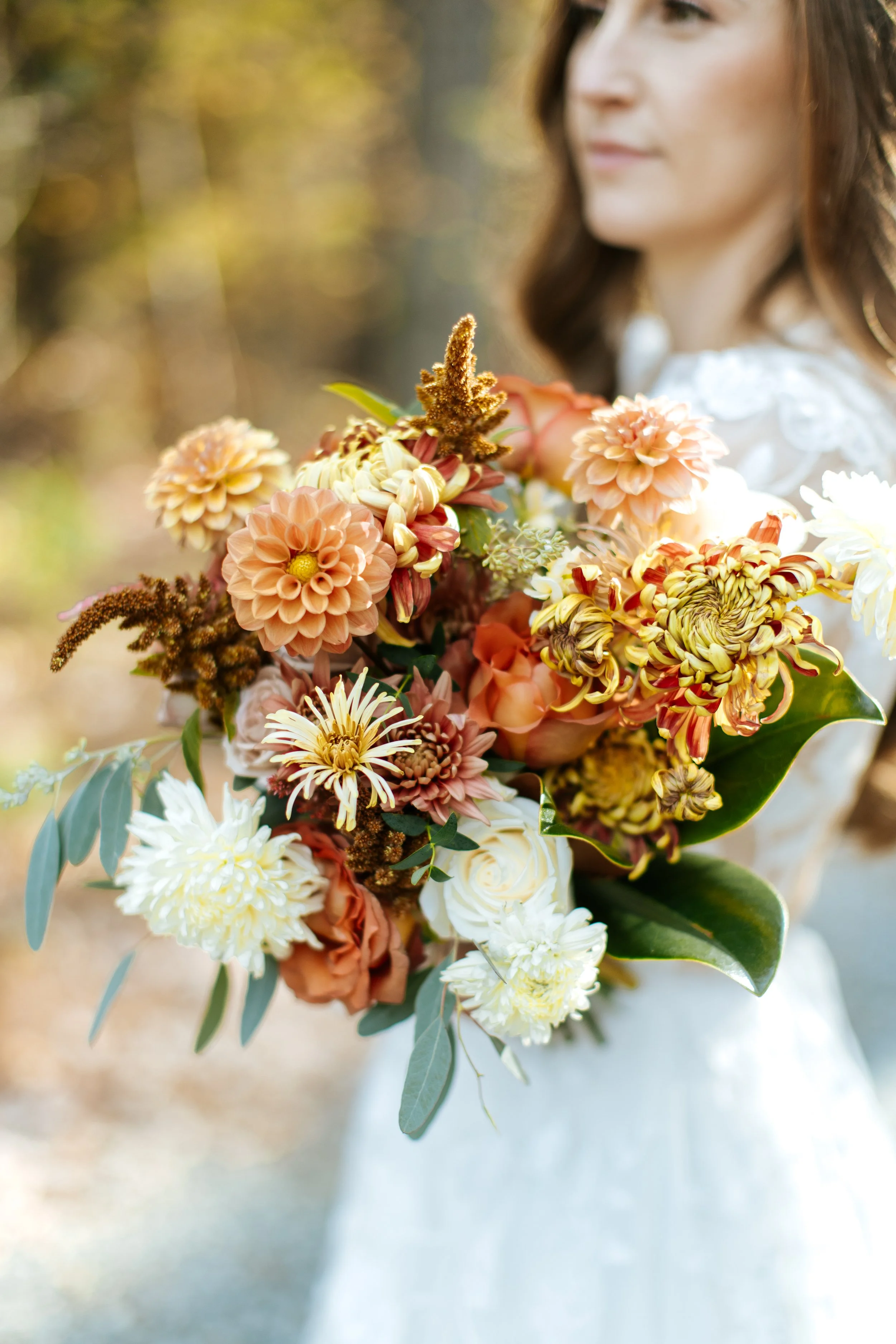 Rust and terracotta fall bridal bouquet from Buck Naked Farm in Pittsboro, NC