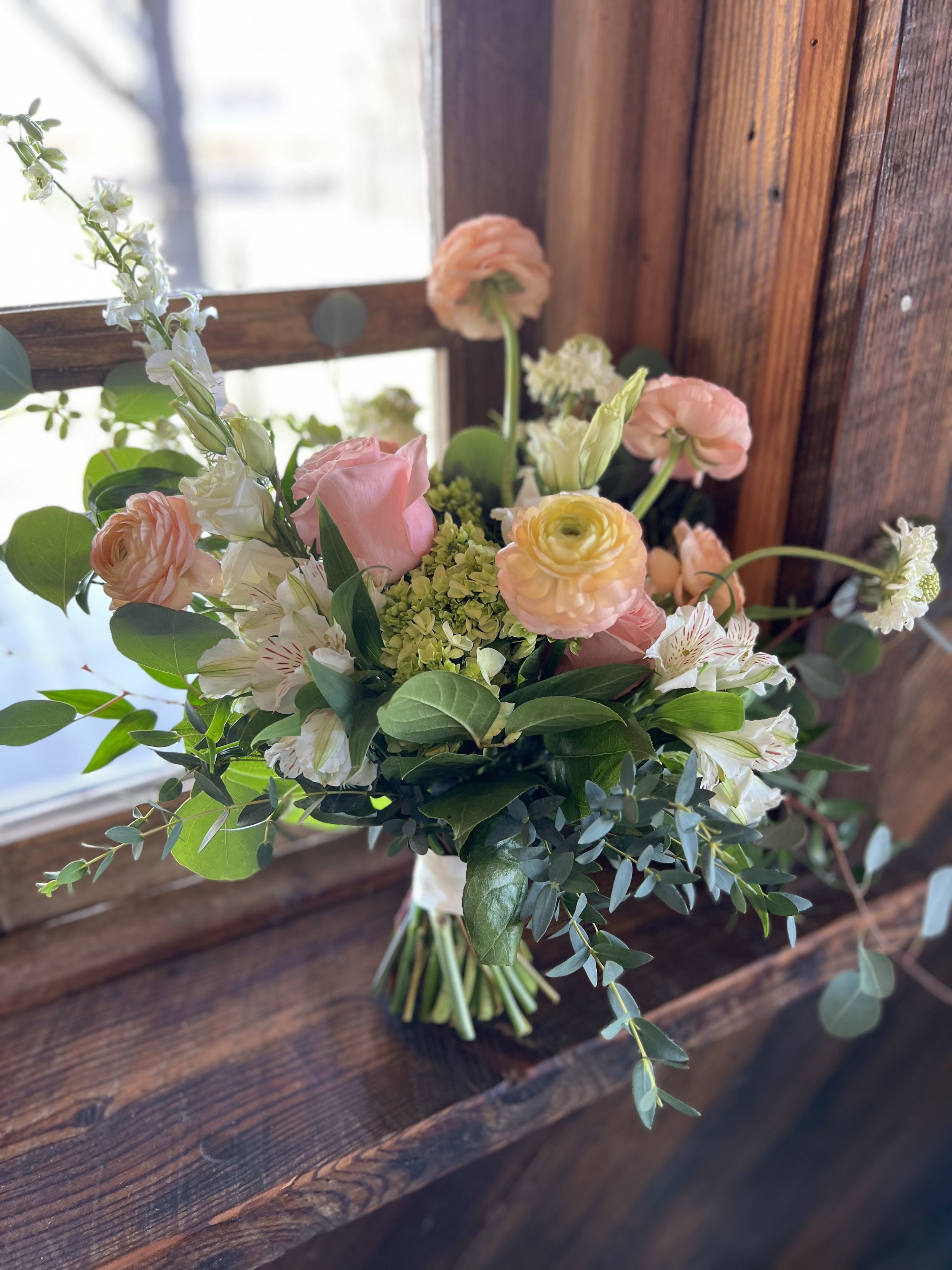 Early spring pink and peach wedding flowers in Raleigh, NC