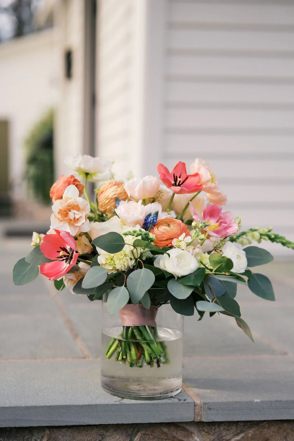 Pink and peach spring bridal bouquet