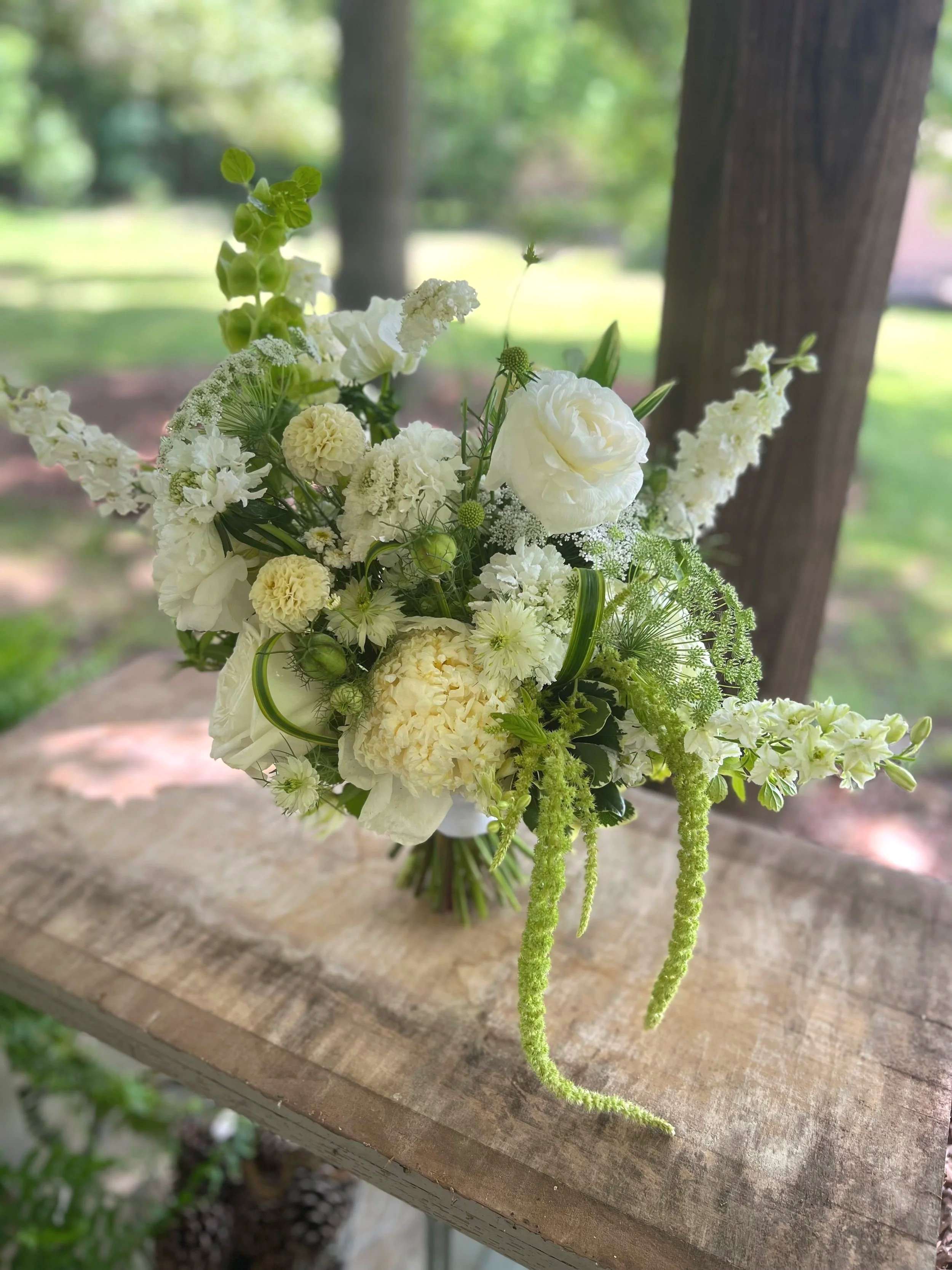 Spring green and white wedding bouquet Apex NC