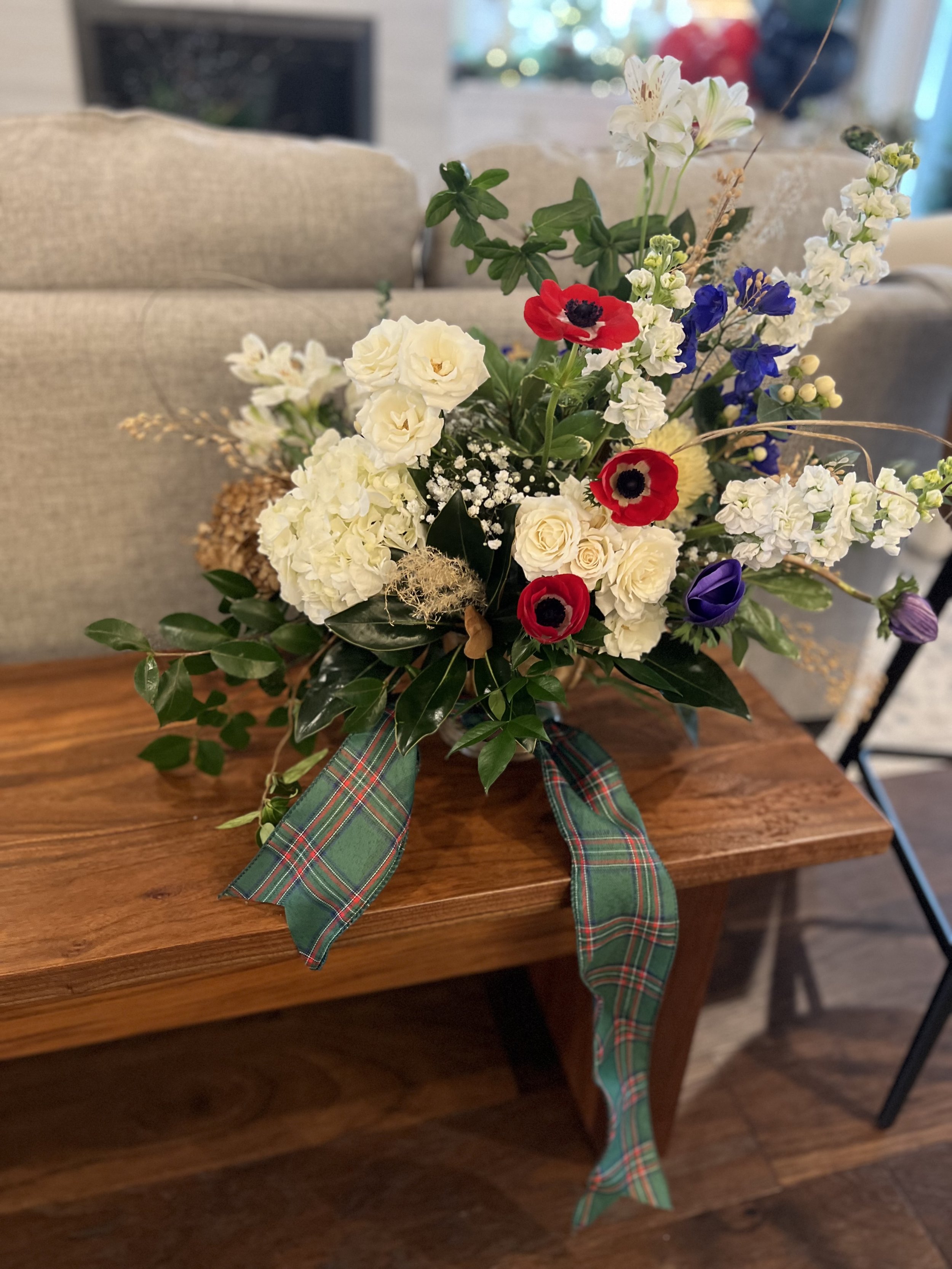 flower arrangement for a winter baby shower in apex, nc
