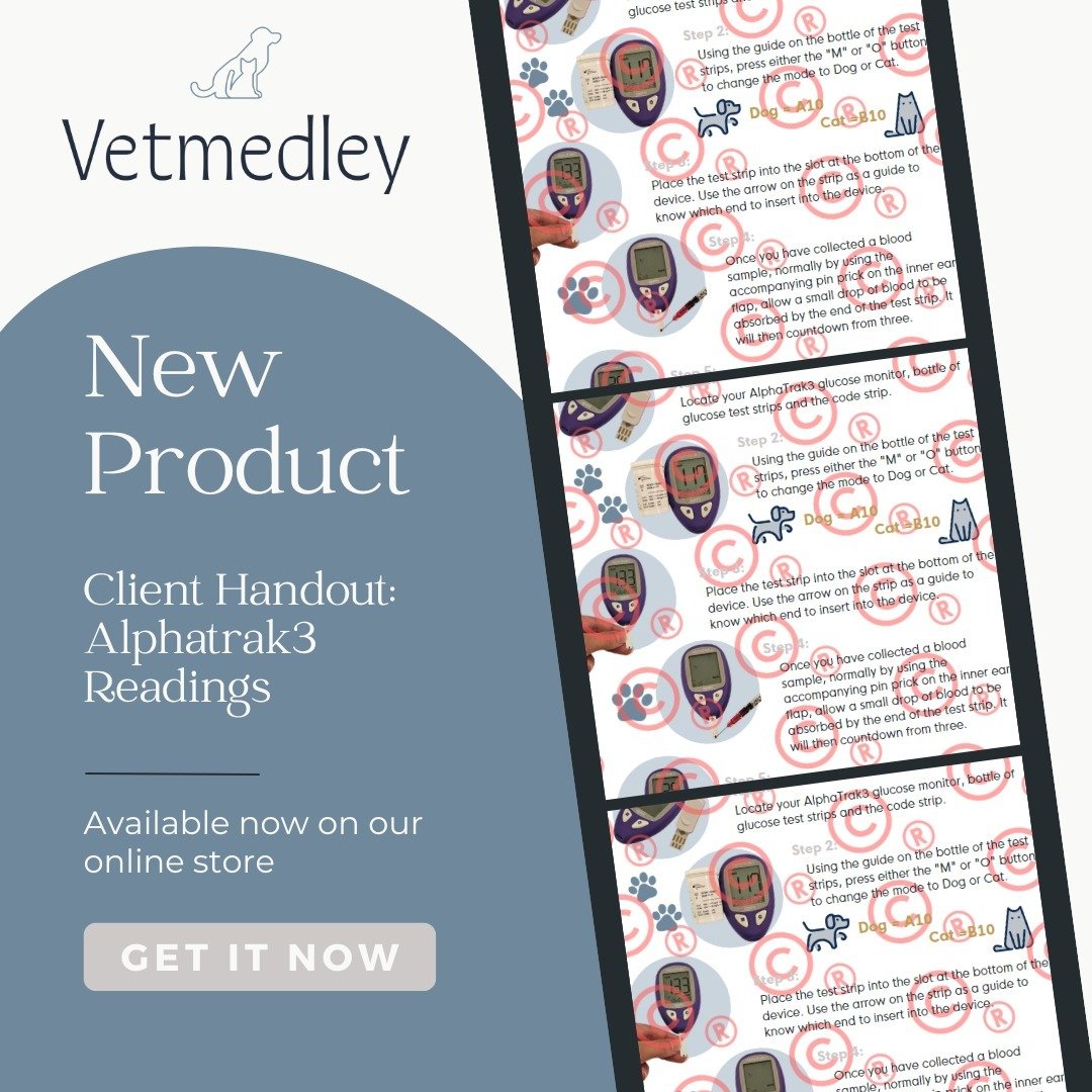Now available: a one-page client handout on how to use the Alphatrak3 glucose monitor

https://www.vetmedley.com/shop/p/alphatrak3-glucose-reading-client-handout