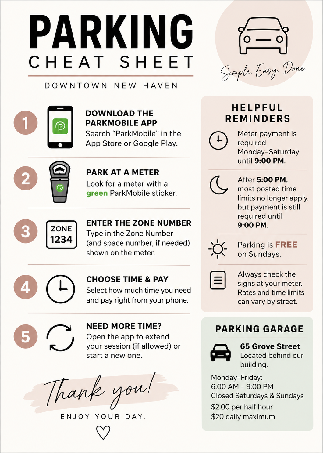 Downtown New Haven parking and ParkMobile instructions for Jo Bruno Hair