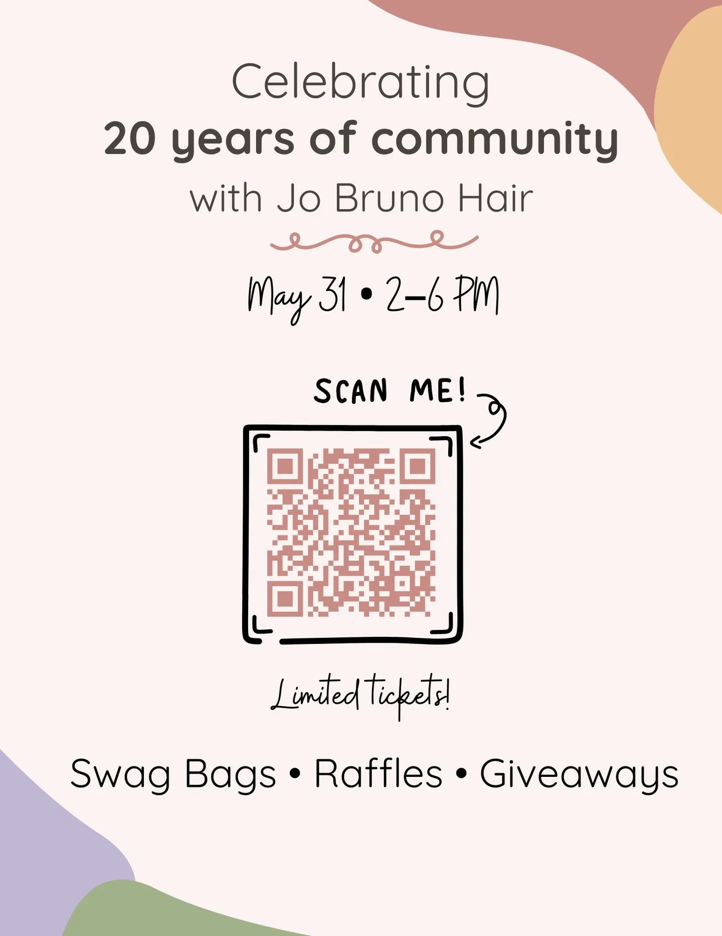 We&rsquo;re celebrating 20 years of Jo Bruno Hair 🤍

Join us in the salon for drinks, light bites, music, raffles, and more.

Early Bird tickets are now live &mdash; only 10 available.

Once they&rsquo;re gone, they&rsquo;re gone.
🔗 Link in bio