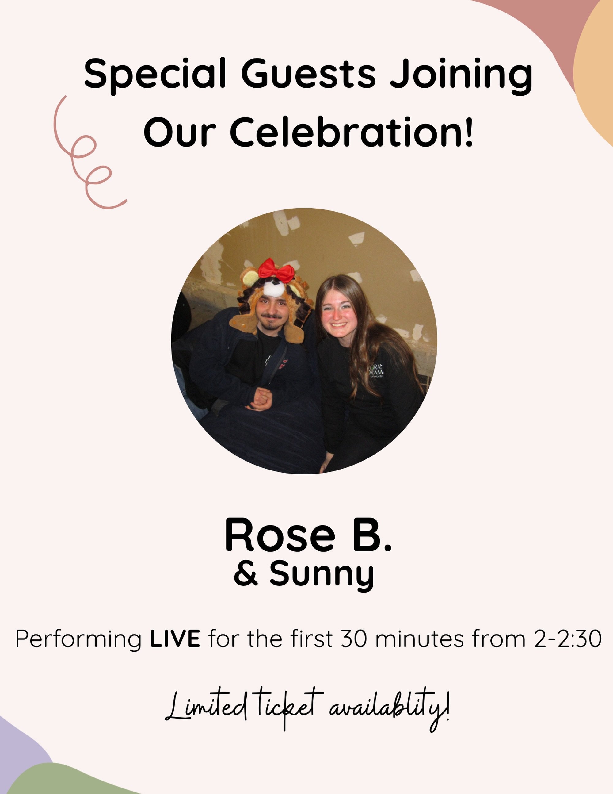 🎤 Another reason to get here early...

Rose B and Sunny will be performing live from 2:00&ndash;2:30 PM to kick off our 20th Anniversary Celebration!

Between live music, raffle baskets, swag bags, local vendors, retail specials, and all the fun we 