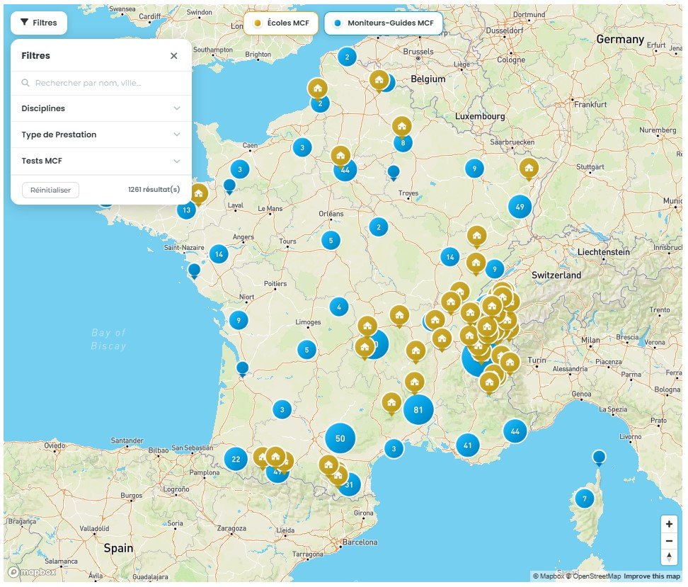 Carte pour rechercher les moniteurs-guides vélo partout en France