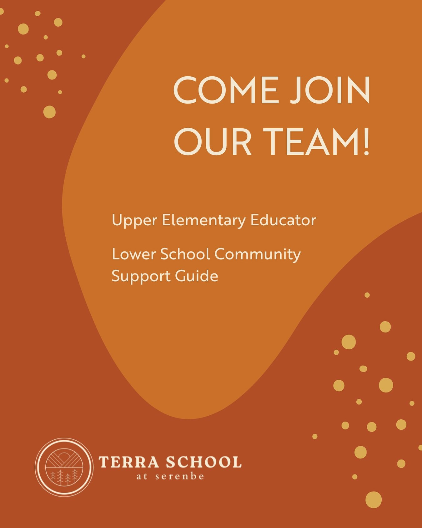 Our team continues to grow! 

Terra School is seeking an experienced and passionate Upper Elementary Educator for Grades 3,4 &amp; 5. We are also seeking a Montessori Community Assistant Teacher to contribute to our early childhood Montessori learnin