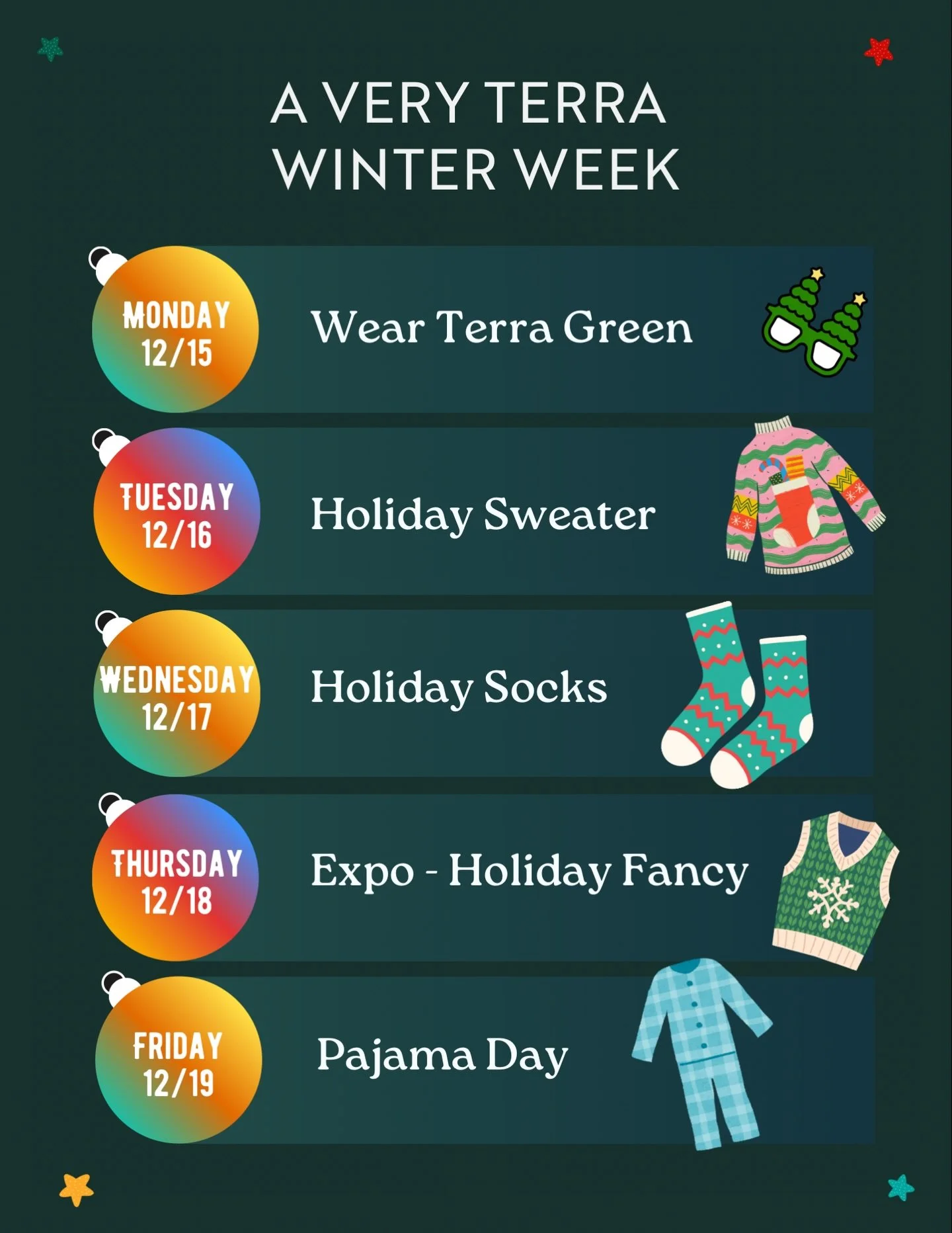 it&rsquo;s happening!

a very terra winter week is just days away. take a peak at next week&rsquo;s spirit outfits. it&rsquo;s going to be a fun one! ❄️