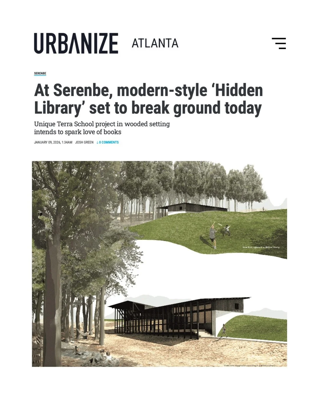 We were thrilled to see this piece by @urbanizeatlanta_ featuring our coming Hidden Library. The new library, designed by @williamhuntercollective - will be one of a kind in @serenbe and is intended to foster a connection to both books and the natura