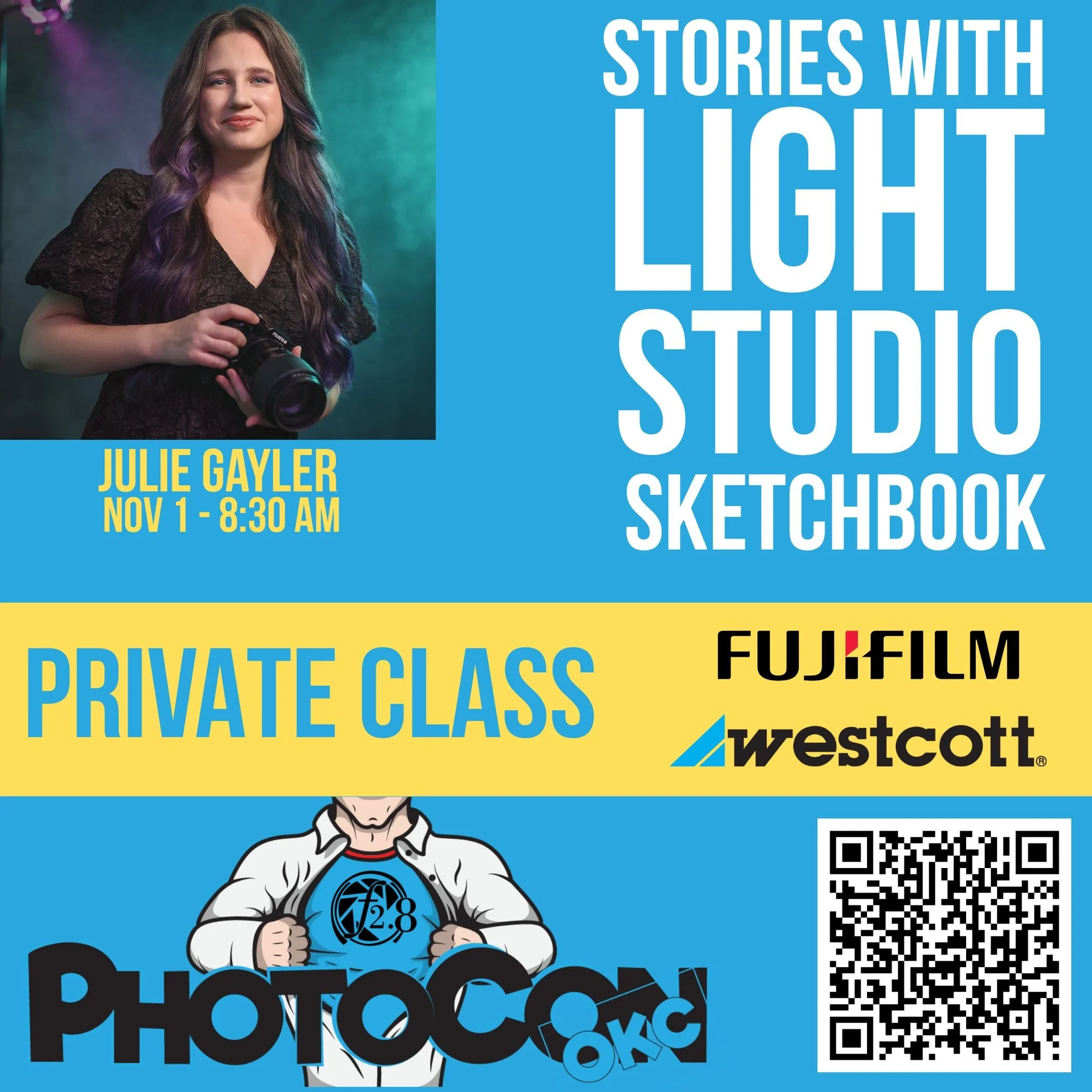 Join us at PhotoCon OKCfor an exclusive Private Class with Julie Gayler, presented by Fujifilm and Westcott!

In this hands-on, small-group experience, Julie takes you deep into the creative process &mdash; from concept to capture. You&rsquo;ll explo