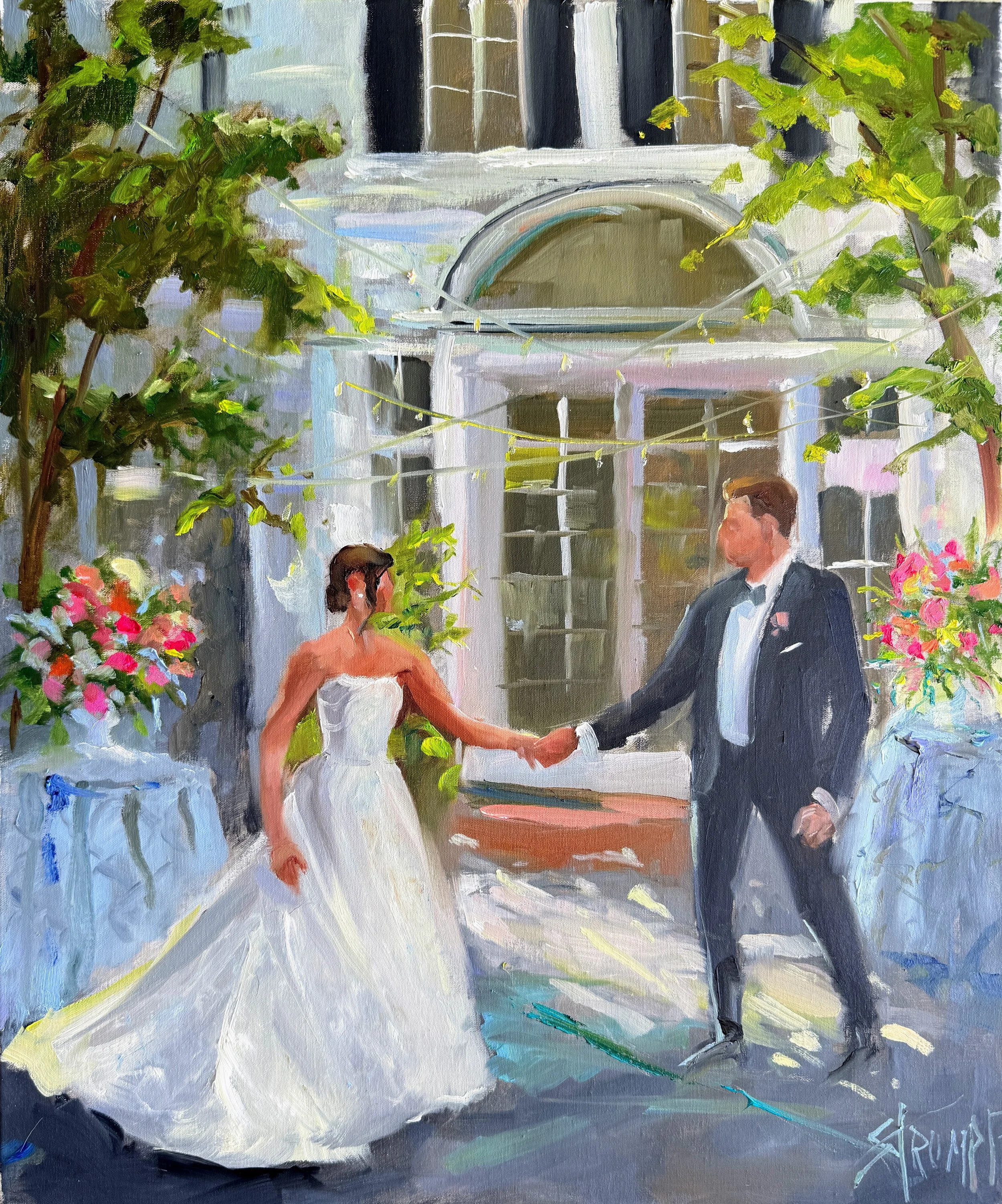 Live wedding painting by Gina Strumpf at Duke Mansion – museum-quality oil on archival linen
