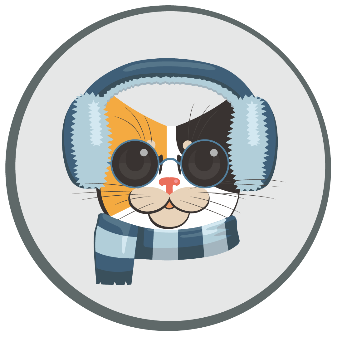 Callie the Cat bundles up for the winter following New Year's Day and swaps her headphones for a pair of earmuffs! Stay warm, Callie!
