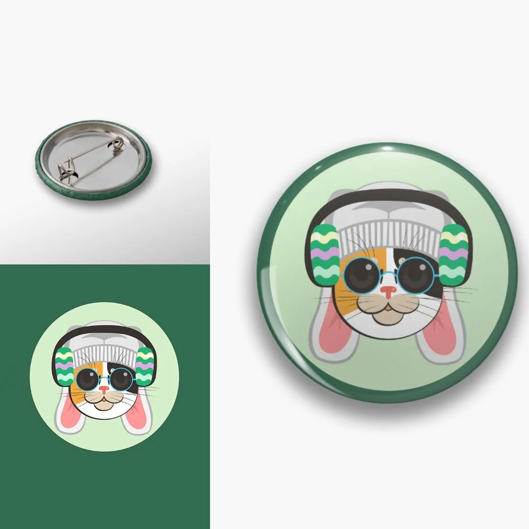 Easter themed buttons available at the Radio Calico merch store year round!