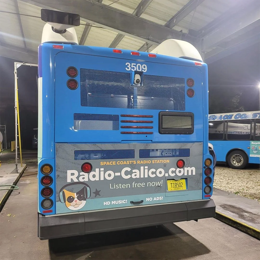 Bus ad campaign seen around Florida's Space Coast, home of Radio Calico!