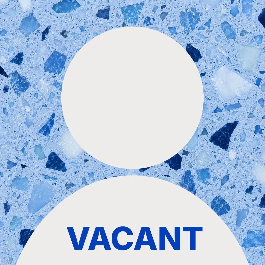 A digital icon representing a vacant user profile with a blue terrazzo background and the word 'VACANT' written below a silhouette of a person.