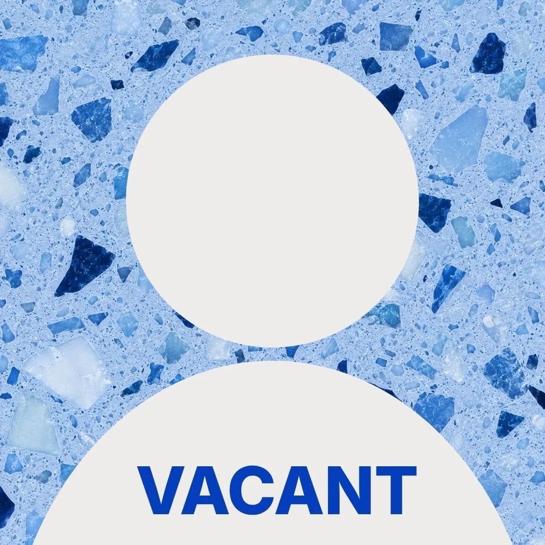 Profile icon with a blue terrazzo background and the word 'VACANT' in bold blue letters.