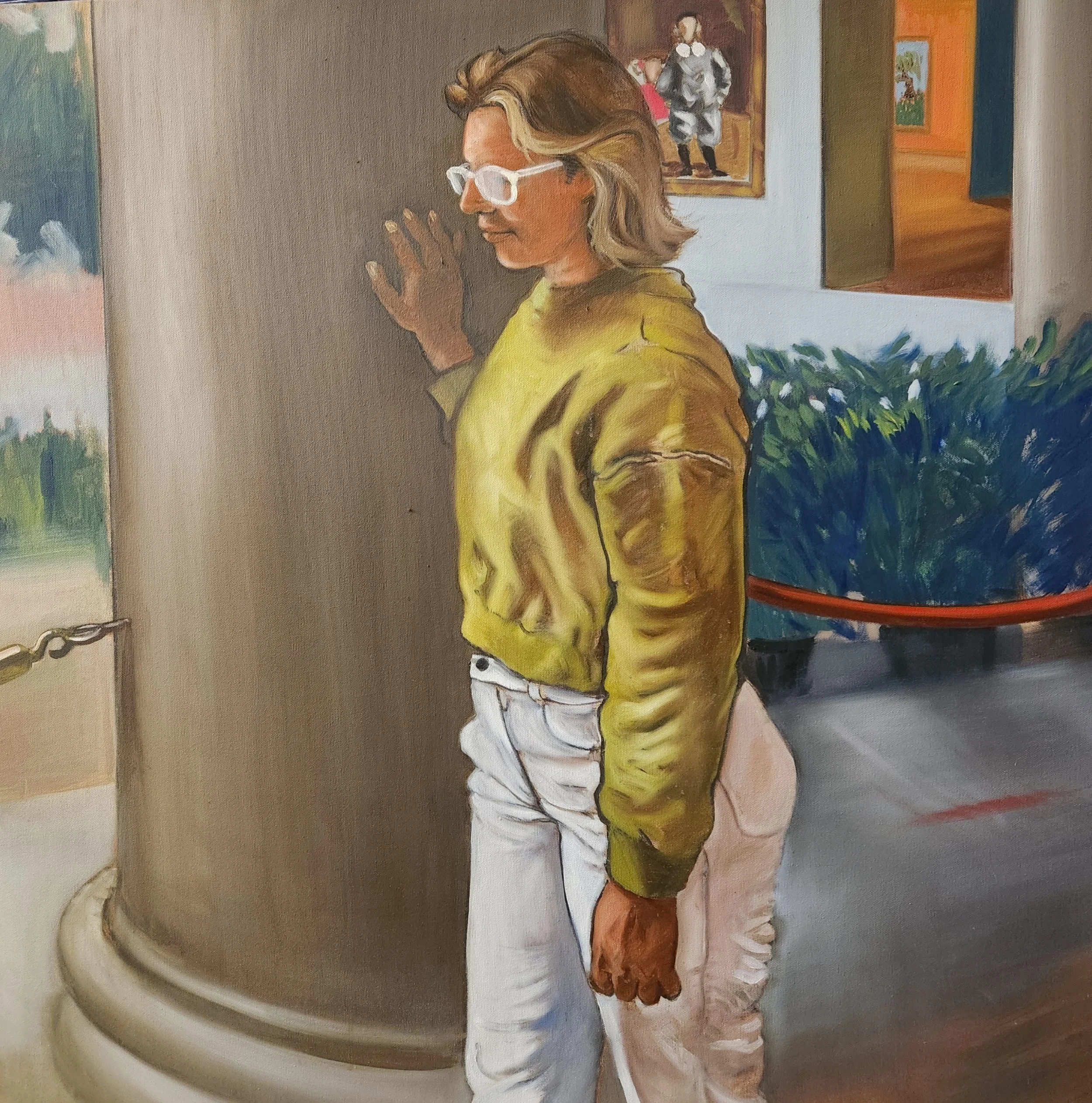 A DAY AT THE MUSEUM, oil on canvas, 36 x 36 in.