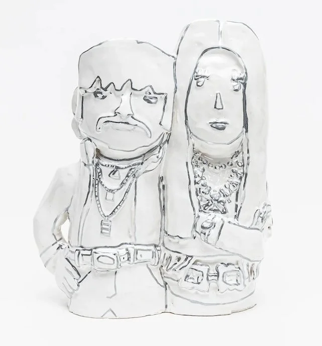 SONNY + CHER Vasie, hand-sculpted ceramic clay, glazed bright white with shiny metallic chrome
