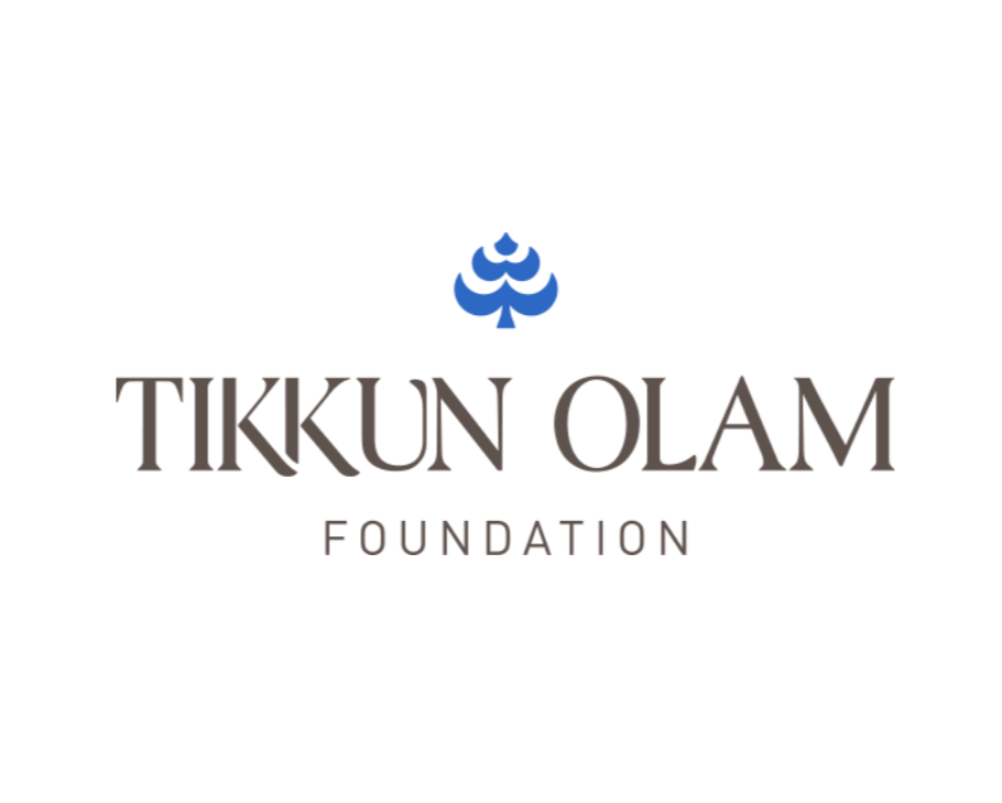 Logo of Tikkun Olam Foundation with blue symbolic emblem above the foundation's name in gray and black text.