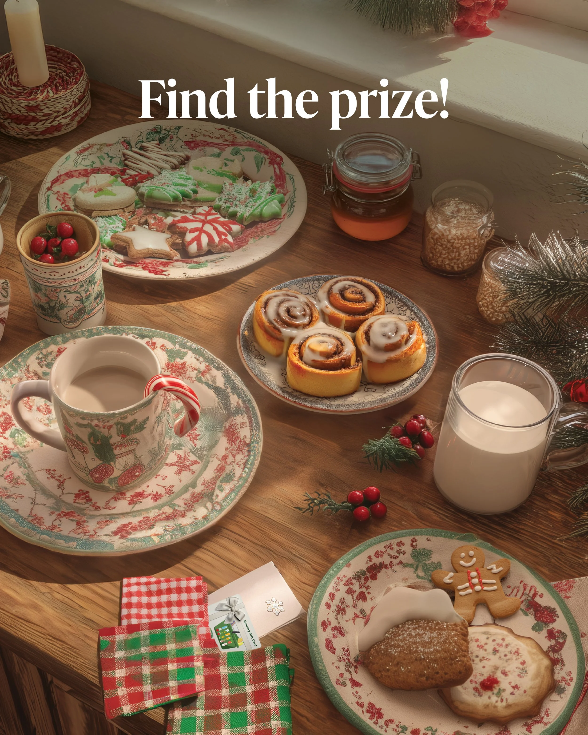 Prize: Grocery Card - hidden under the plaid tablecloths.