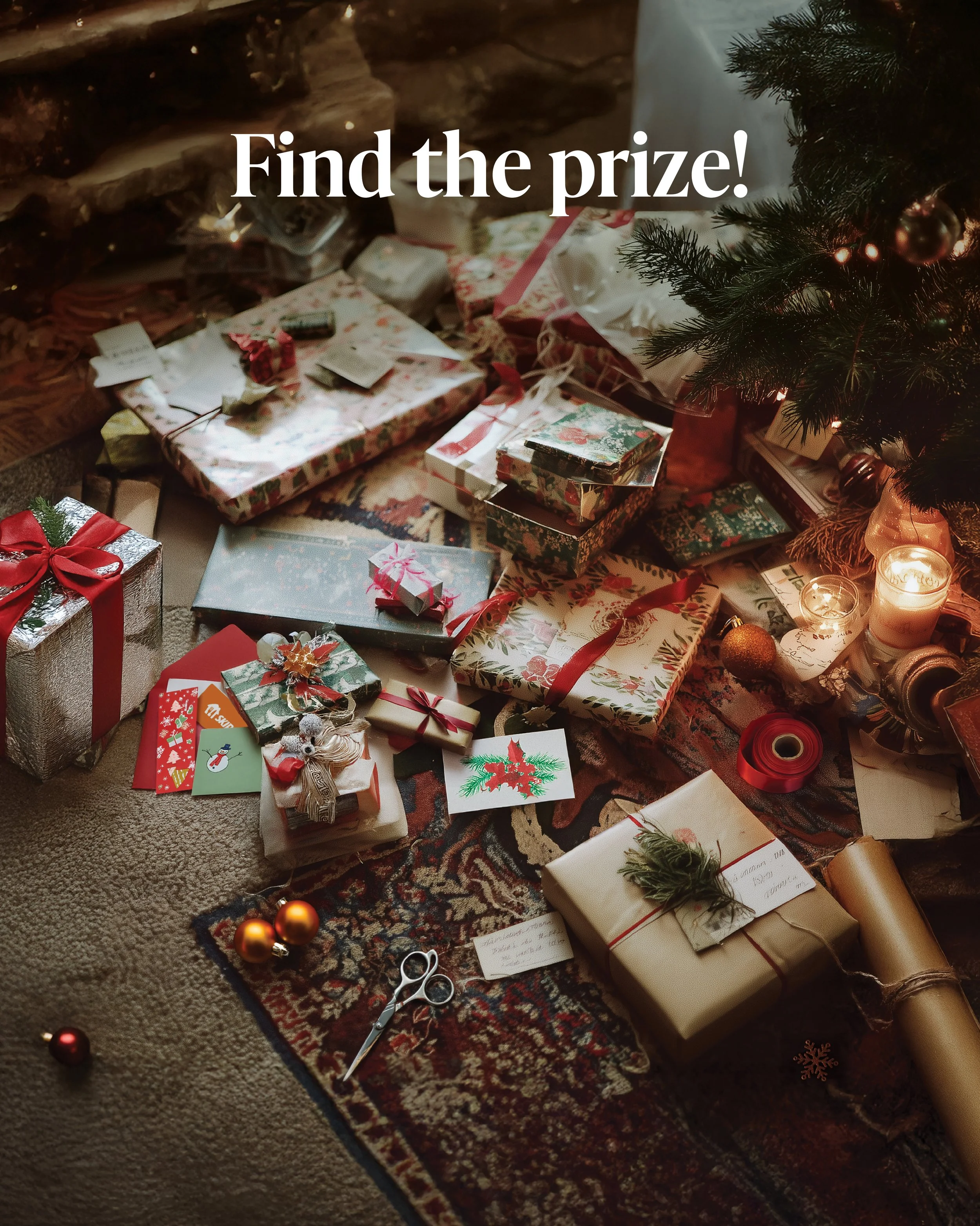Prize: Skip the Dishes gift card - hidden under the stack of holiday cards, beside the silver gift.