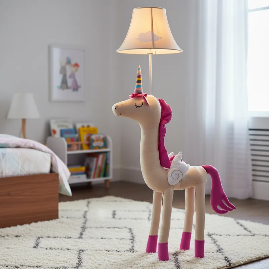 Lámpara Pie Led Unicornio Amarillo/rosa Caricatura Infantil