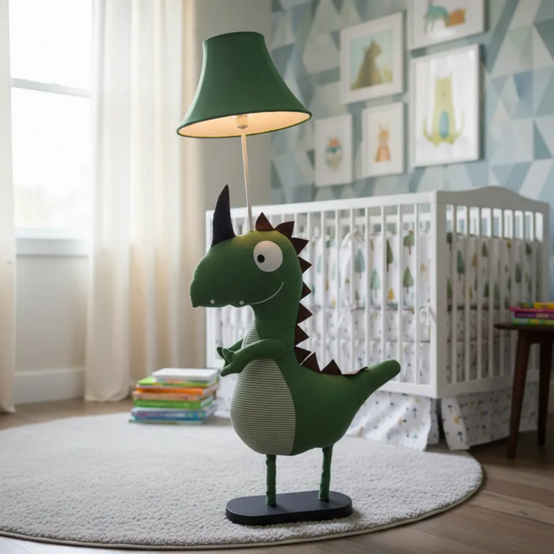 Lámpara Pie Led Dinosaurio Verde Caricatura Niños