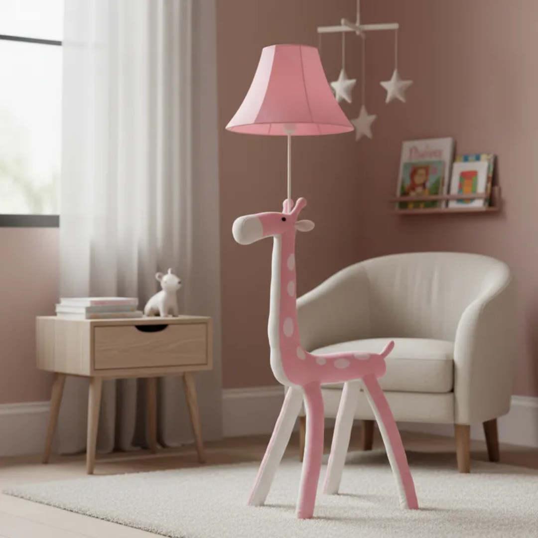 Lámpara Pie Led Ciervo Rosa Caricatura Animado Infantil