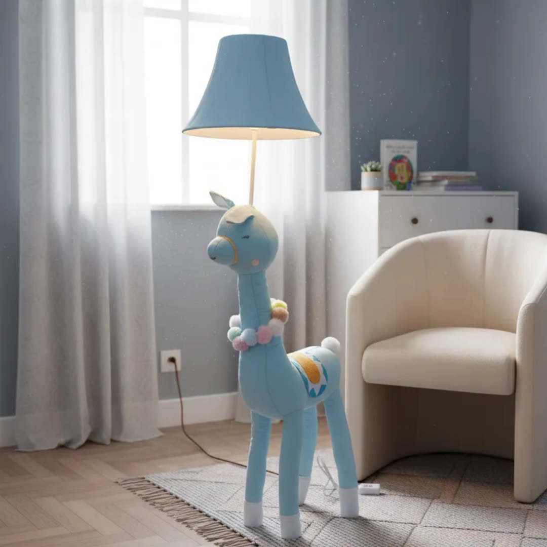 Lámpara Pie De Led Alpaca Azul Colorido Infantil