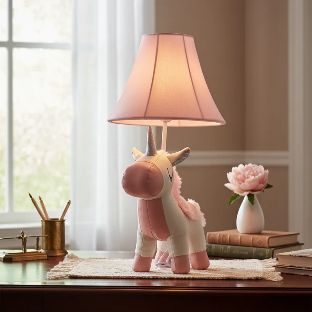 Lámpara Mesa Led De Unicornio Rosa Blanco Luz Nocturna