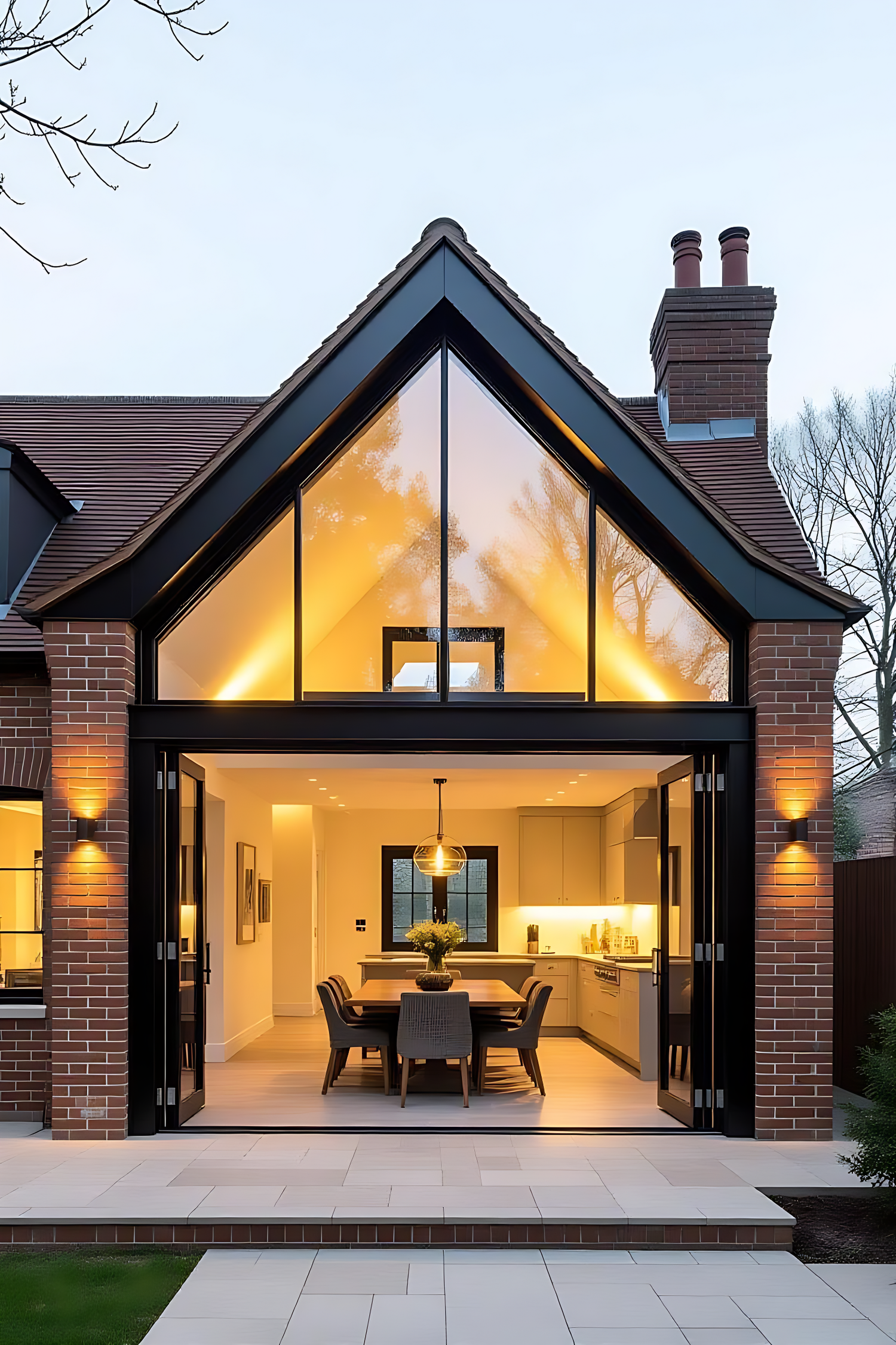 Concept visual of a gabled glass rear extension with an open dining and kitchen space