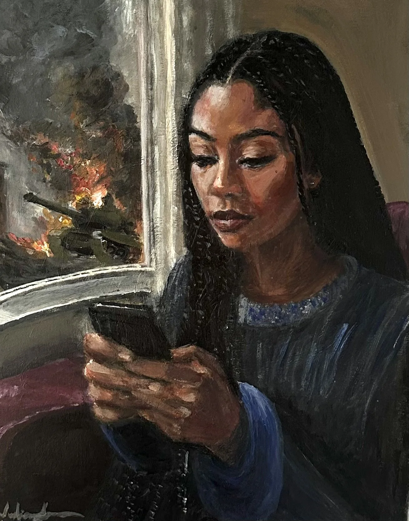 The Wars We Scroll Past 2025, 11x14 in. Acrylic on canvas