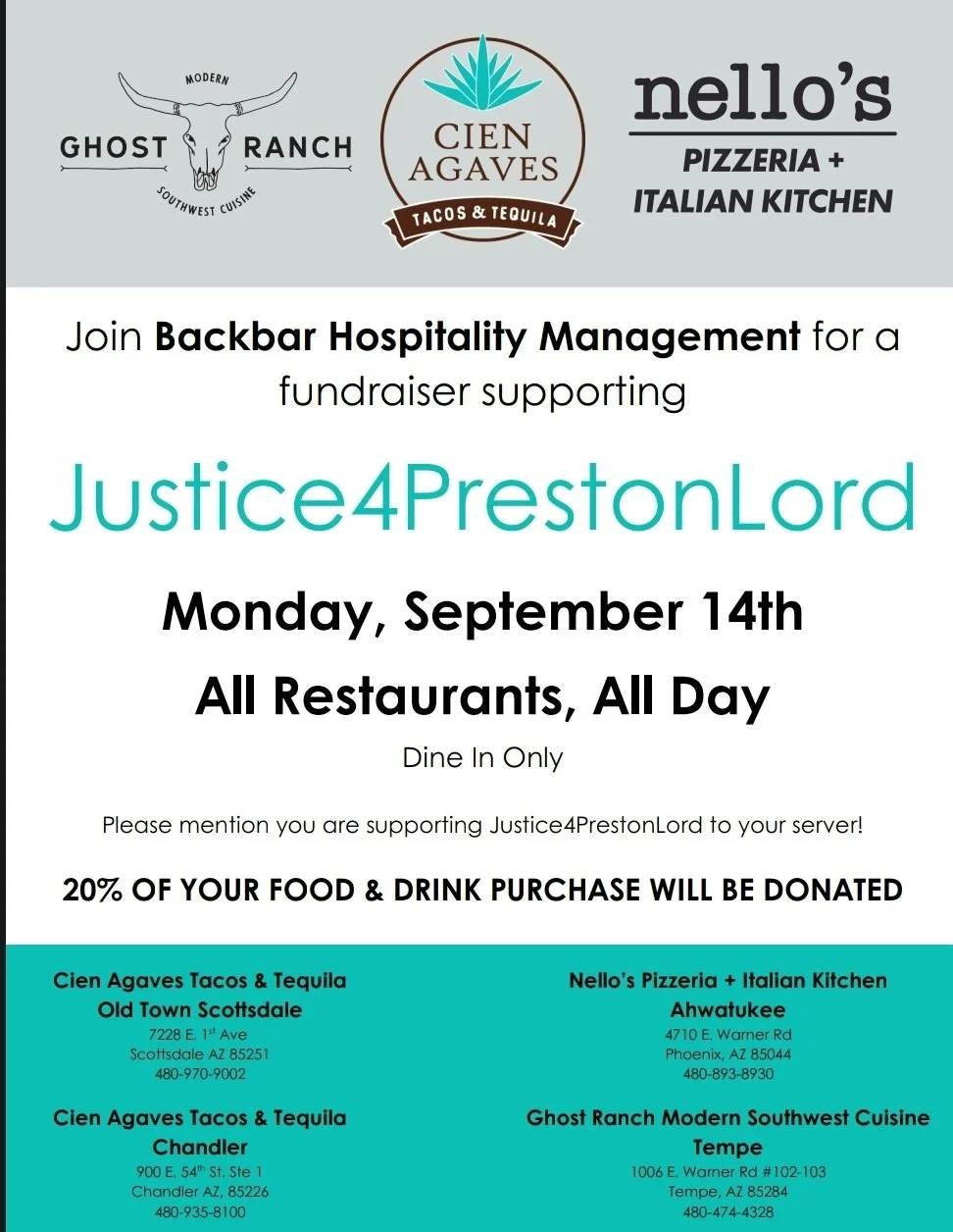 Backyard Hospitality Management Restaurant Fundraiser
