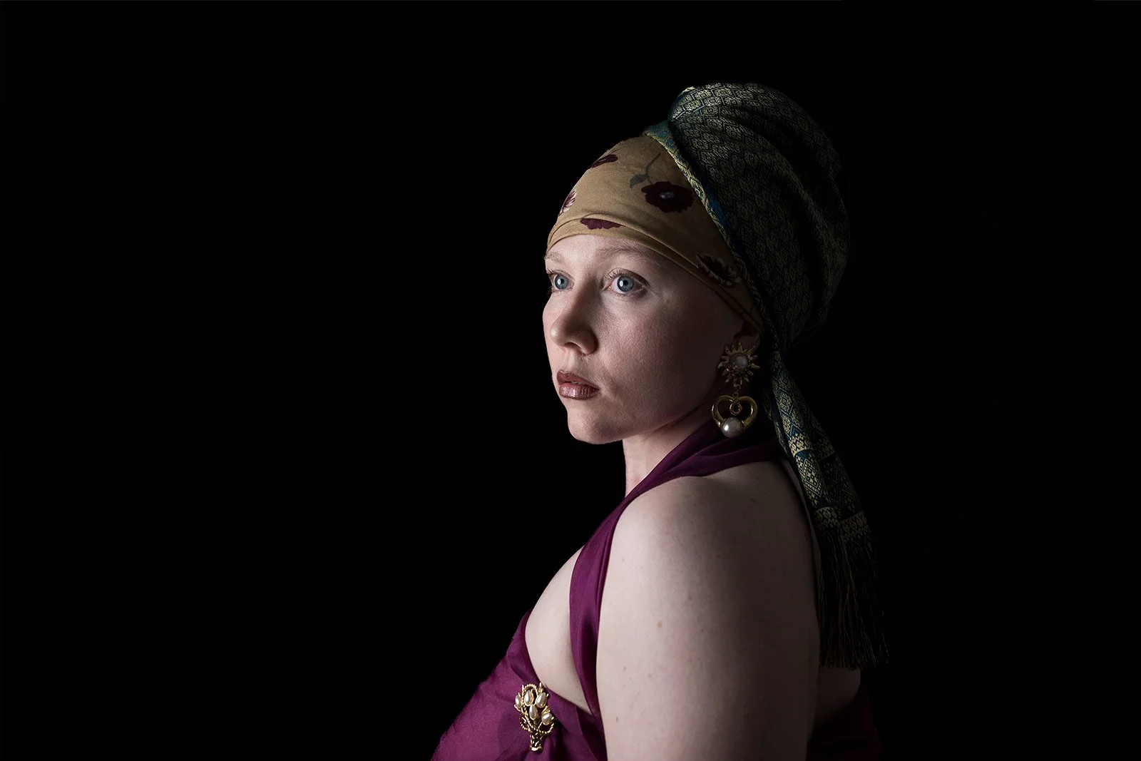 Remake of Girl with a Pearl Earring. Original oil painting by Johannes Vermeer c. 1665.  © 2026 Azura Silberschmidt