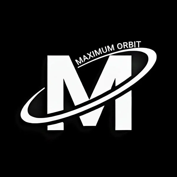 Maximum Orbit logo with the words 'Maximum Orbit' curved above the letter 'M' and a stylized orbit ring around the text.