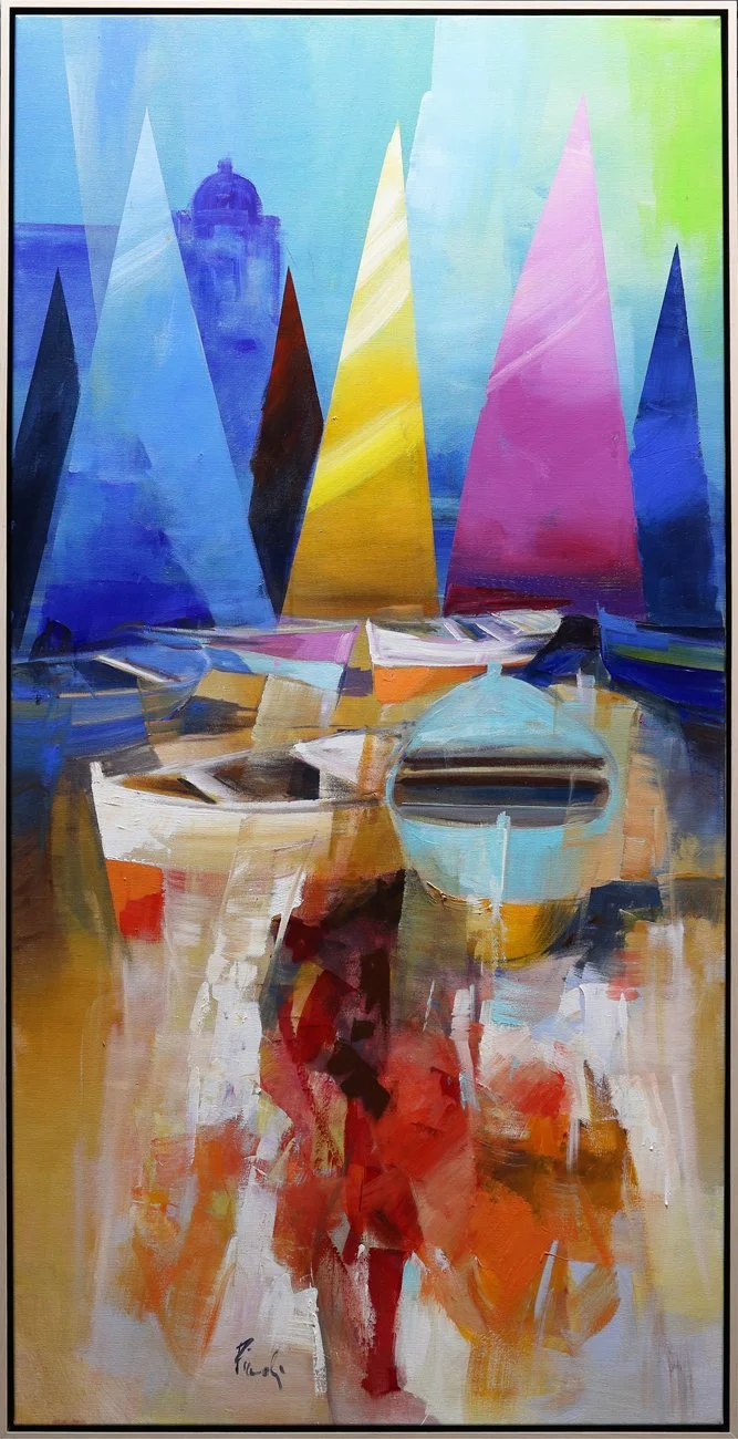 Sailboats on Sandy Shores, 63x31