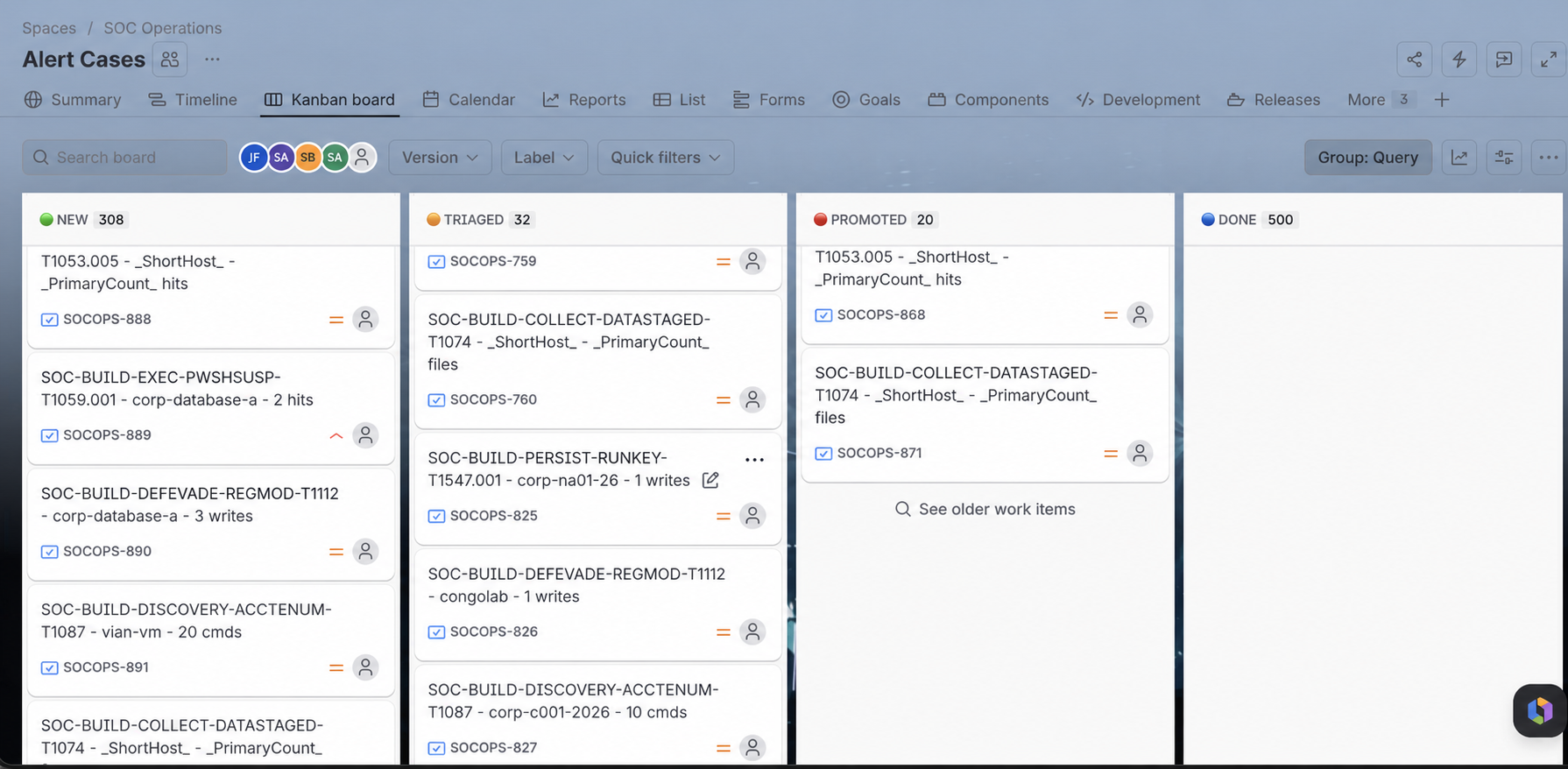 Built the case-management workflow used to triage, assign, promote, and track security alerts.