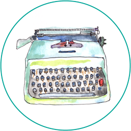 Watercolor illustration of a vintage typewriter