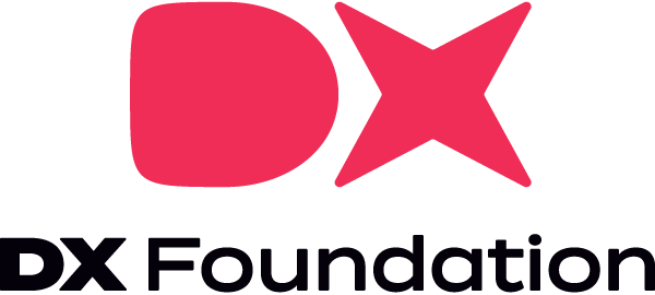Logo of DX Foundation with large pink letters 'DX' and smaller black text 'DX Foundation' underneath.