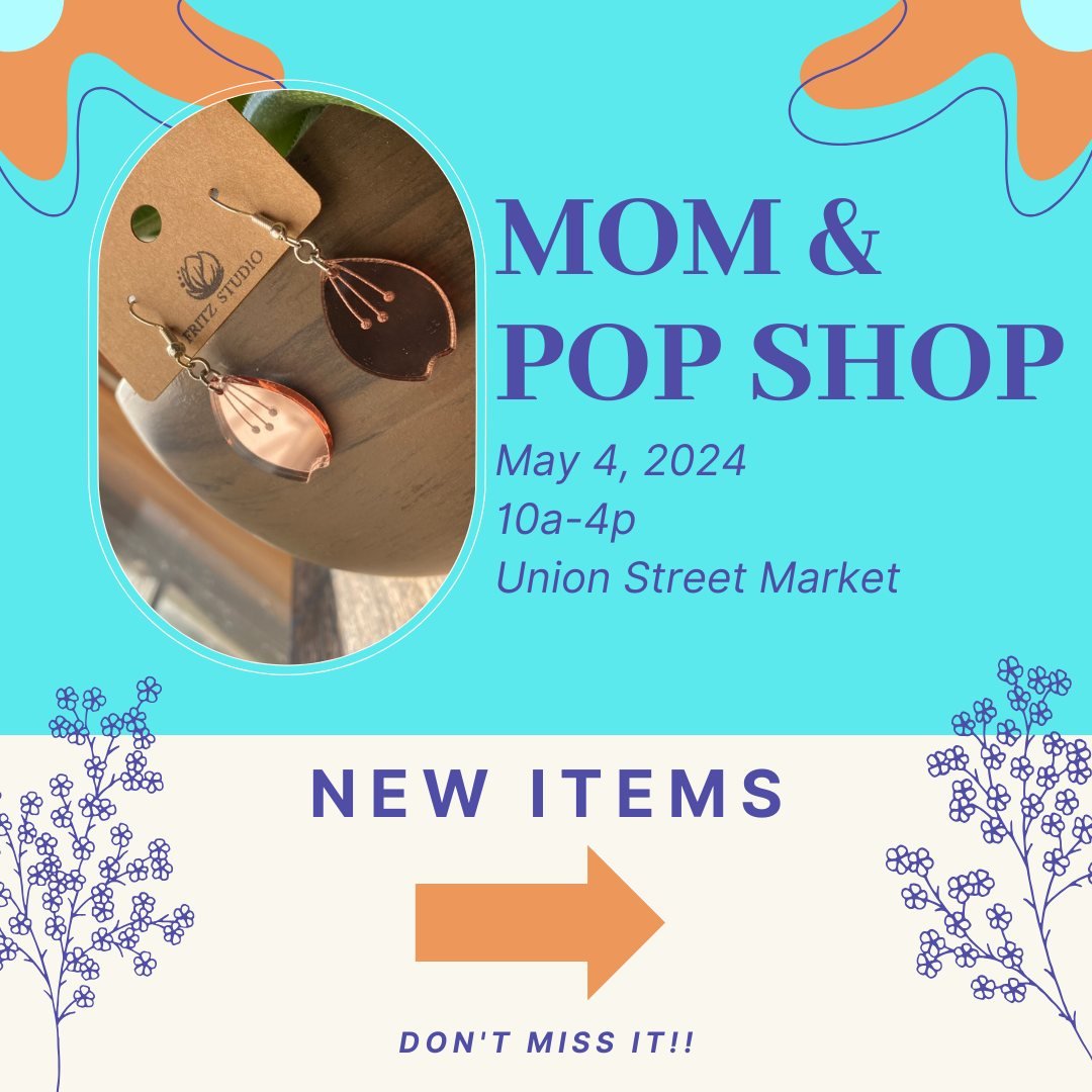 Find me at Union Street Market for the Mom &amp; Pop Shop: Pre Mother's Day Shopping.  I'll have some new earrings and old geeky favorites for May the 4th!  I'll be at booth #4 in the Arcade :) 
.
.
.
#popupmarket #market #fortwayne #fortwayneindiana
