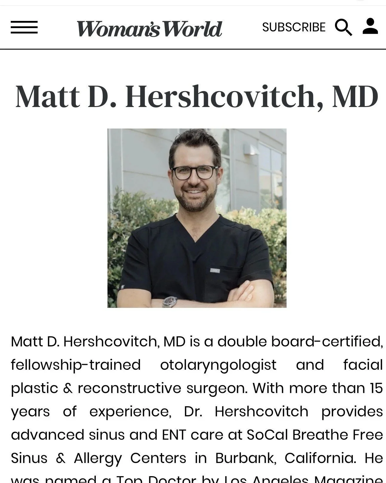 "Woman's World" features Dr. Hershcovitch as a contributer