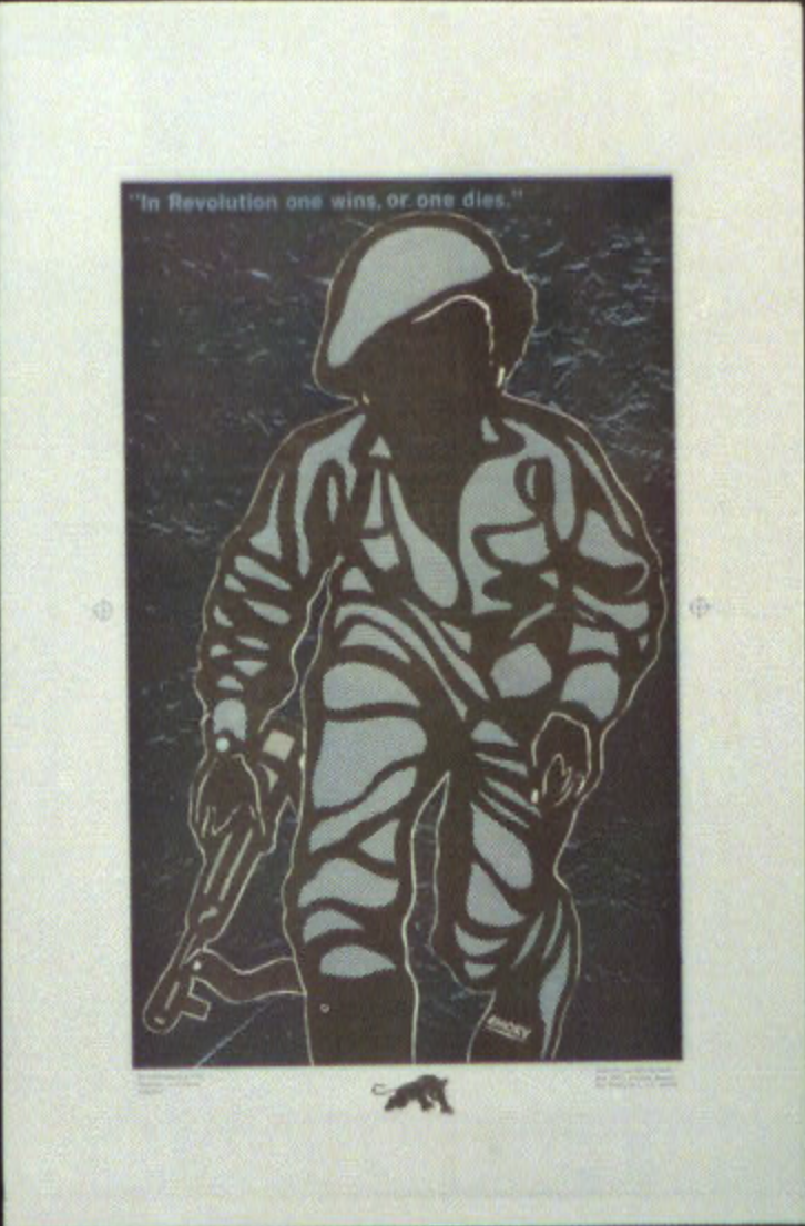 Poster titled In revolution, one wins or one dies, produced by the Black Panther Party, with artwork by Emory. Created between 1965 and 1980. Library of Congress Prints and Photographs Division.