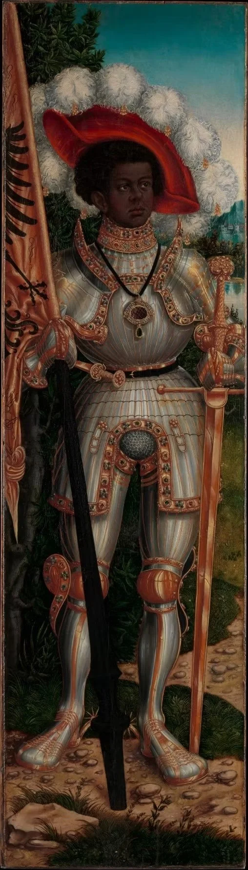 Sir Morien – Black Knight of the Round Table
In the image, Sir Morien sports a Bascinet helmet that dates to the 13th Century—right around the time of the Arthurian Romances.
“He was all black, even as I tell ye: his head, his body, and his hands